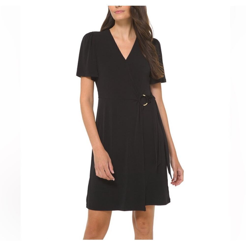 Michael Michael Kors Women's O Ring Faux Wrap Dress Black Size XS